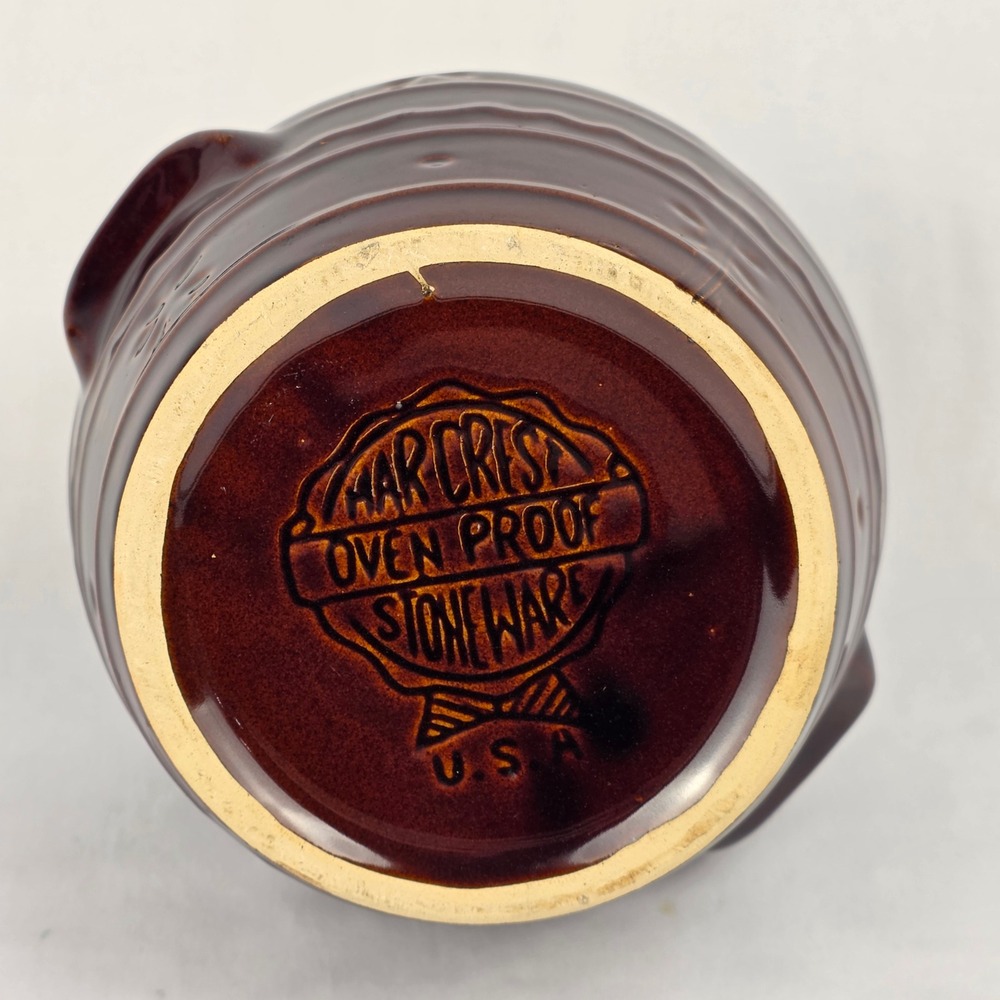 MAR‎ CREST Vtg Crock Pot Oven Proof Stoneware with Lid Brown 2 Handles Bean Pot - Picture 8 of 16